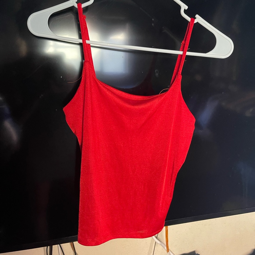 Red crop spaghetti tank